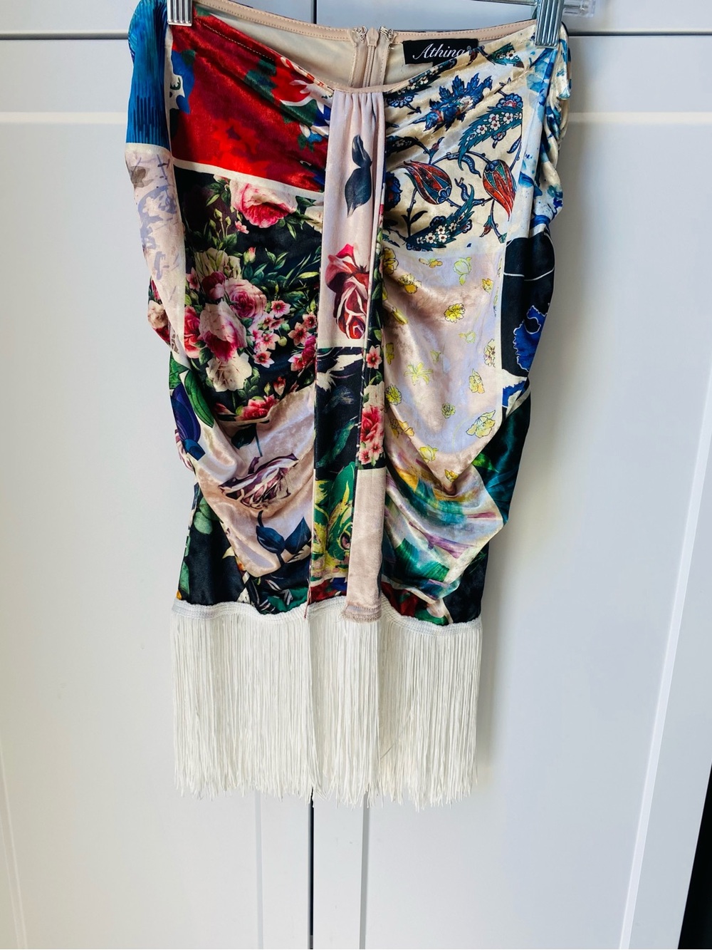 Athina women’s large colorful midi skirt floral fringe